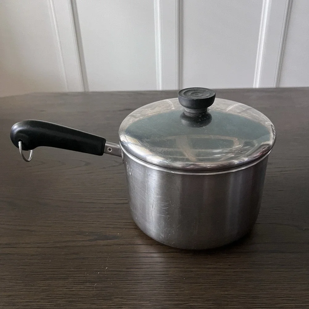 Revere Ware 1801 Solid Stainless Steel Bottom 3 Quart Sauce Pan Pot w/Lid Vtg